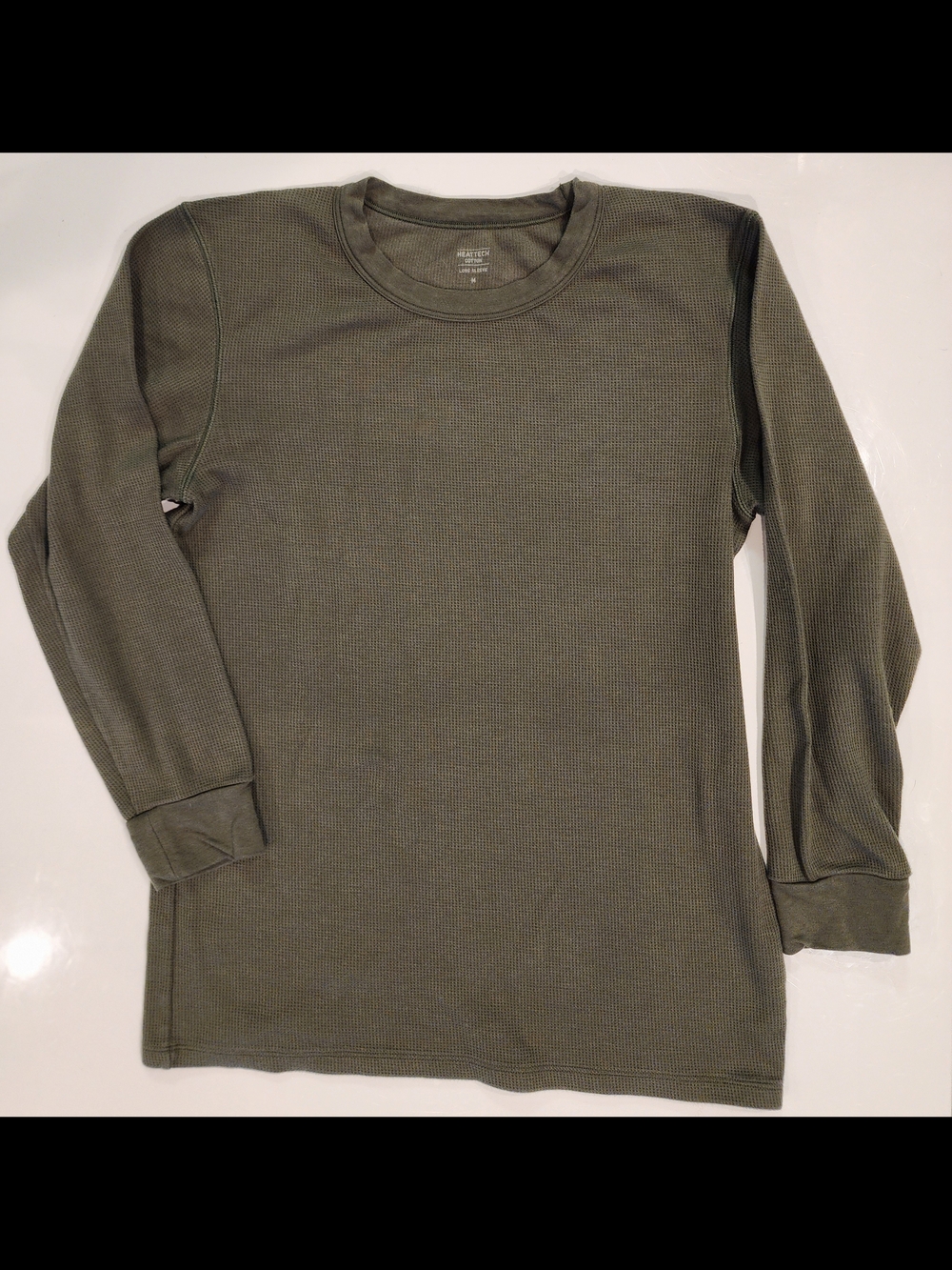 UNIQLO HEATTECH Extra Warm Olive Waffle Knit Crew Neck Long-Sleeve Thermal Men M
